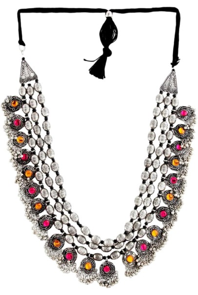 Chandra  Mukhi  handmade oxidized melted Kundan 3 Rows necklace